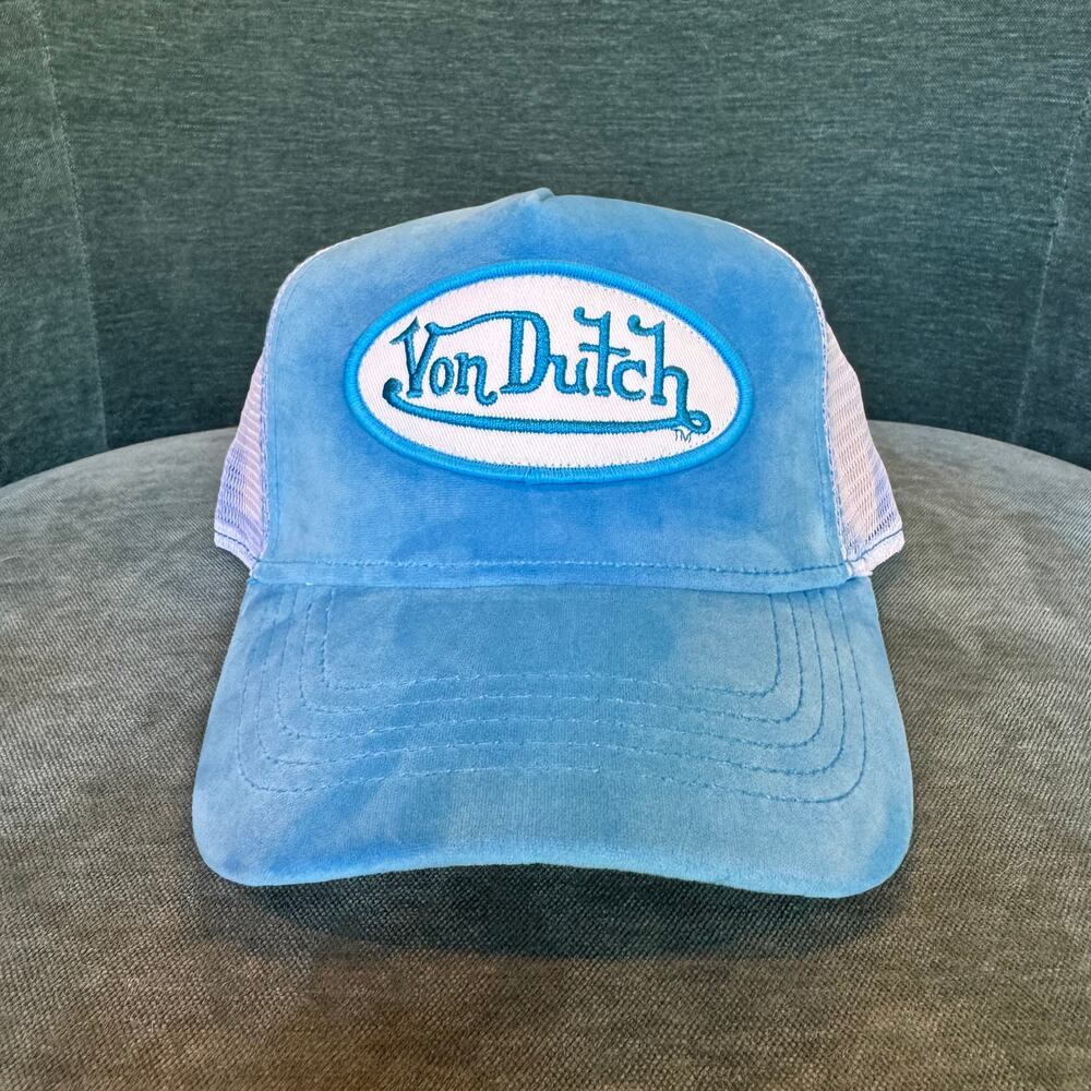 Von Dutch Trucker Hat - Stylish Baby Blue Suede-Like Cap